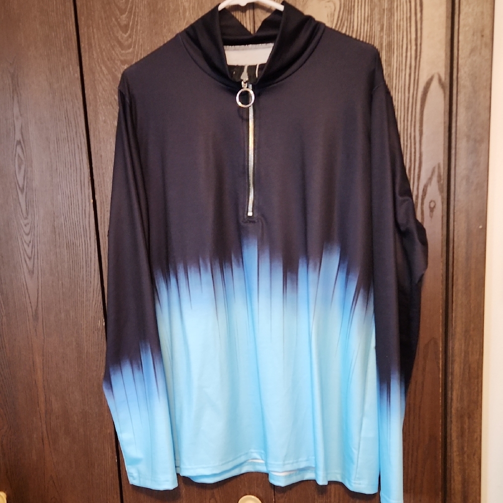 Black and Blue Gradient Zip-Up Top